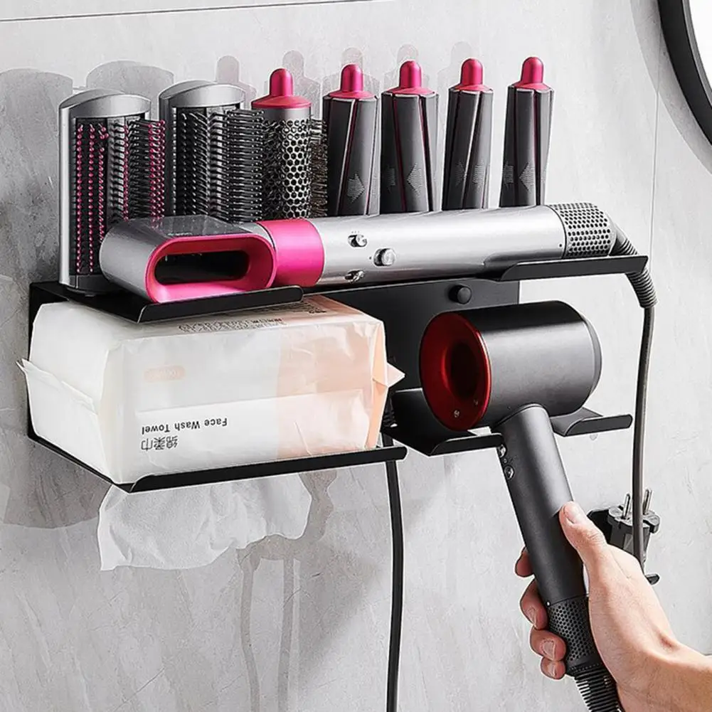 

Child-proof Hair Tool Organizer Aluminum Alloy Storage Rack Wall Mount Hair Dryer Holder with Easy Installation for Bathroom