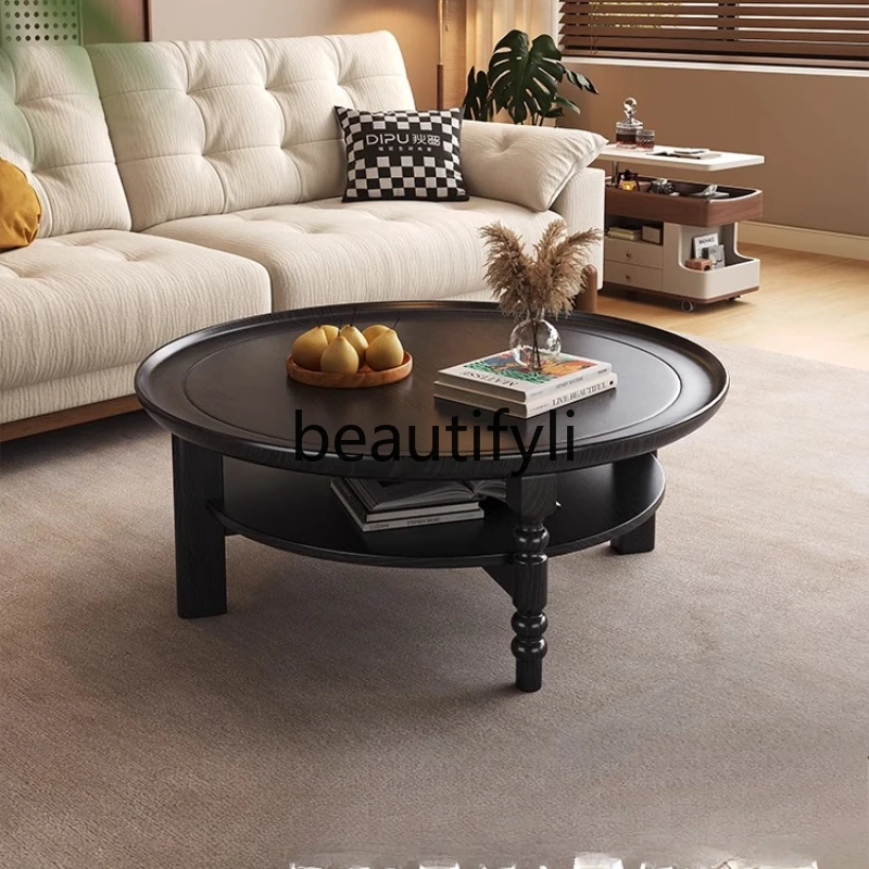 

Italian Minimalist Style Solid Wood Coffee Table Double Layer Storage Round Coffee Table New Home Living Room