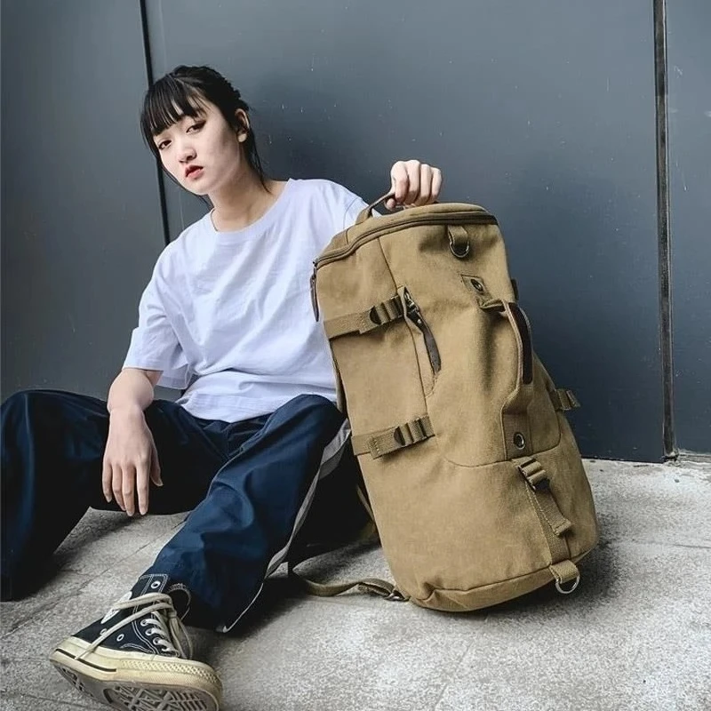 2025 New Women Men Canvas Backpack Travel Mountaineering Bucket Backpack Large Capacity Travel Luggage Hand Bill Shoulder Bag