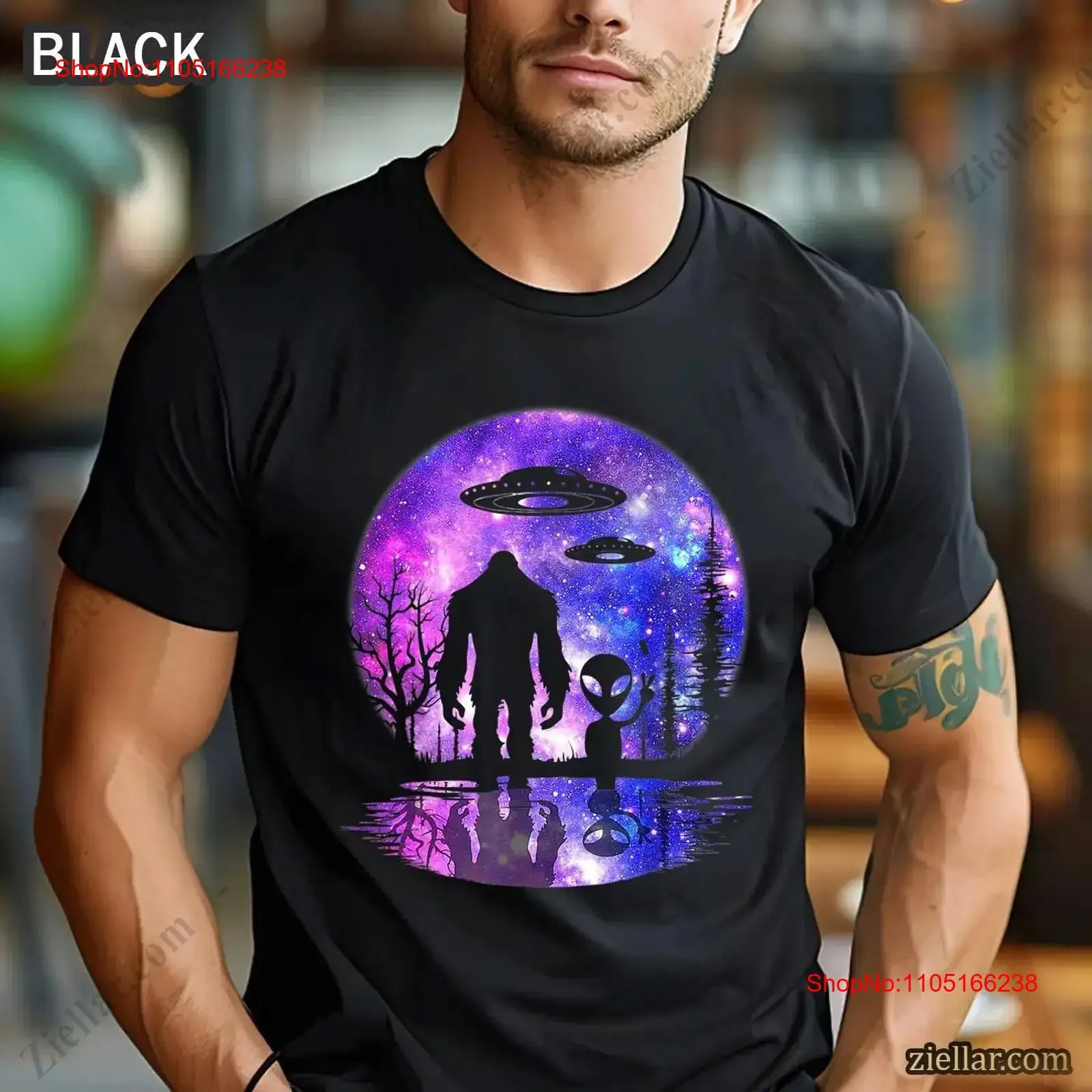Alien Bigfoot UFO Full Moon T Shirt for Funny Sasquatch vintage Washed Stretched Versatile Breathable Top For Everyday Wear