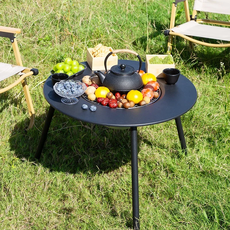 Outdoor Smokeless Portable Barbecue Grill With Fire Pit Tea Set Detachable Table Dual Fuel (Electric & Charcoal)