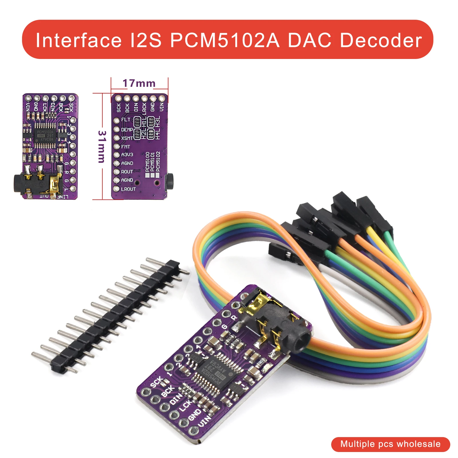 Interface I2S PCM5102A DAC Decoder GY-PCM5102 I2S Player Module For Raspberry Pi pHAT Format Board Digital PCM5102 Audio Board