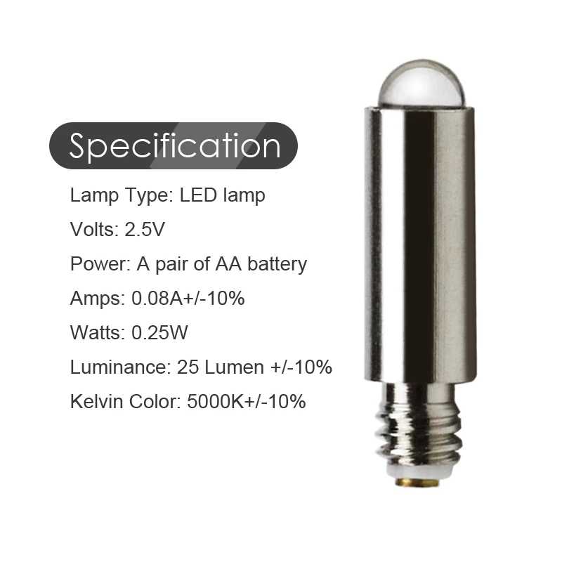 의료용 귀 관리 액세서리, 검이경 LED 전구, 예비 램프, 백색광 교체 부품, 2.5V