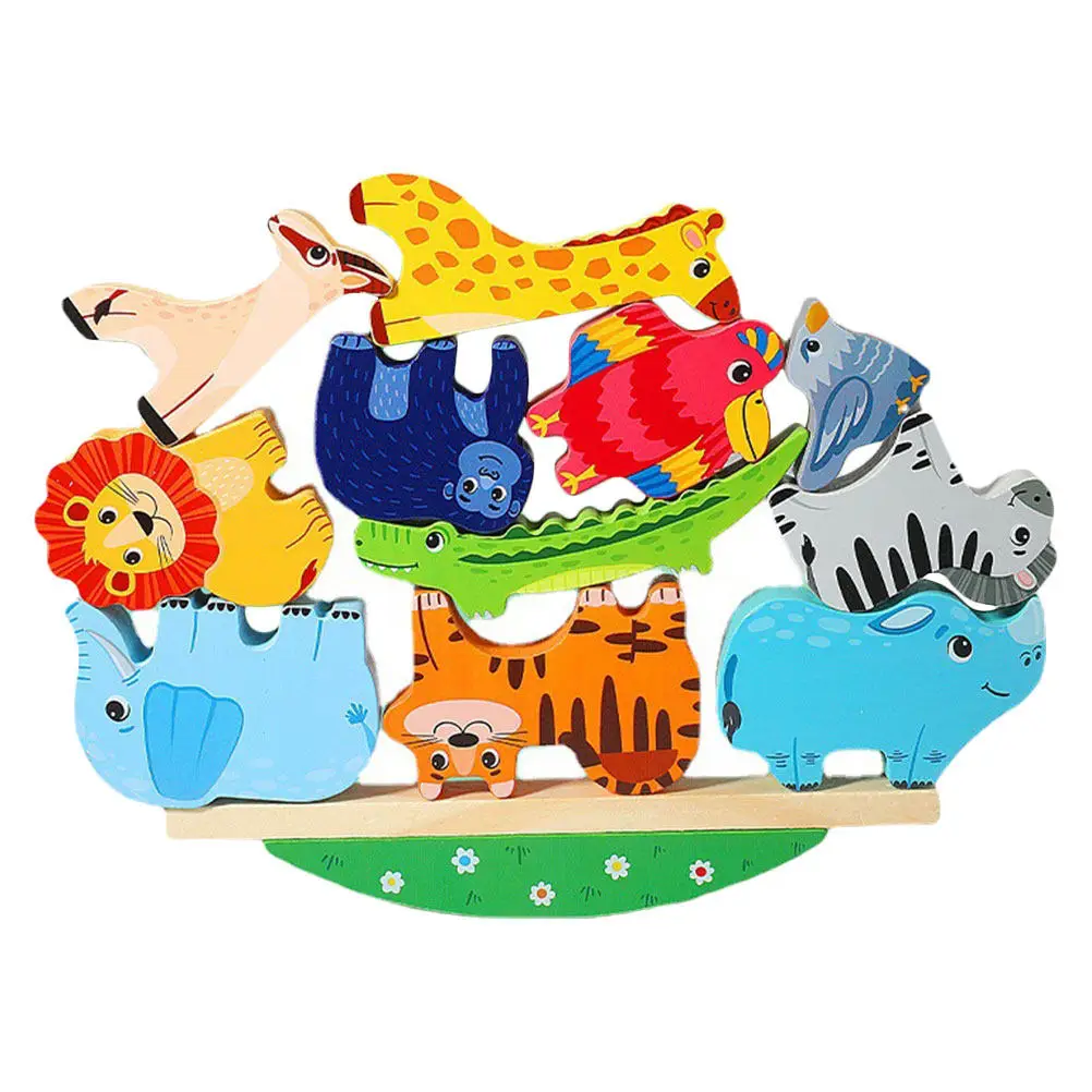 

Набор деревянных балансировочных блоков в форме мультяшных животных, безопасные, складные, развивающие, для детей, развивающие координацию рук и глаз