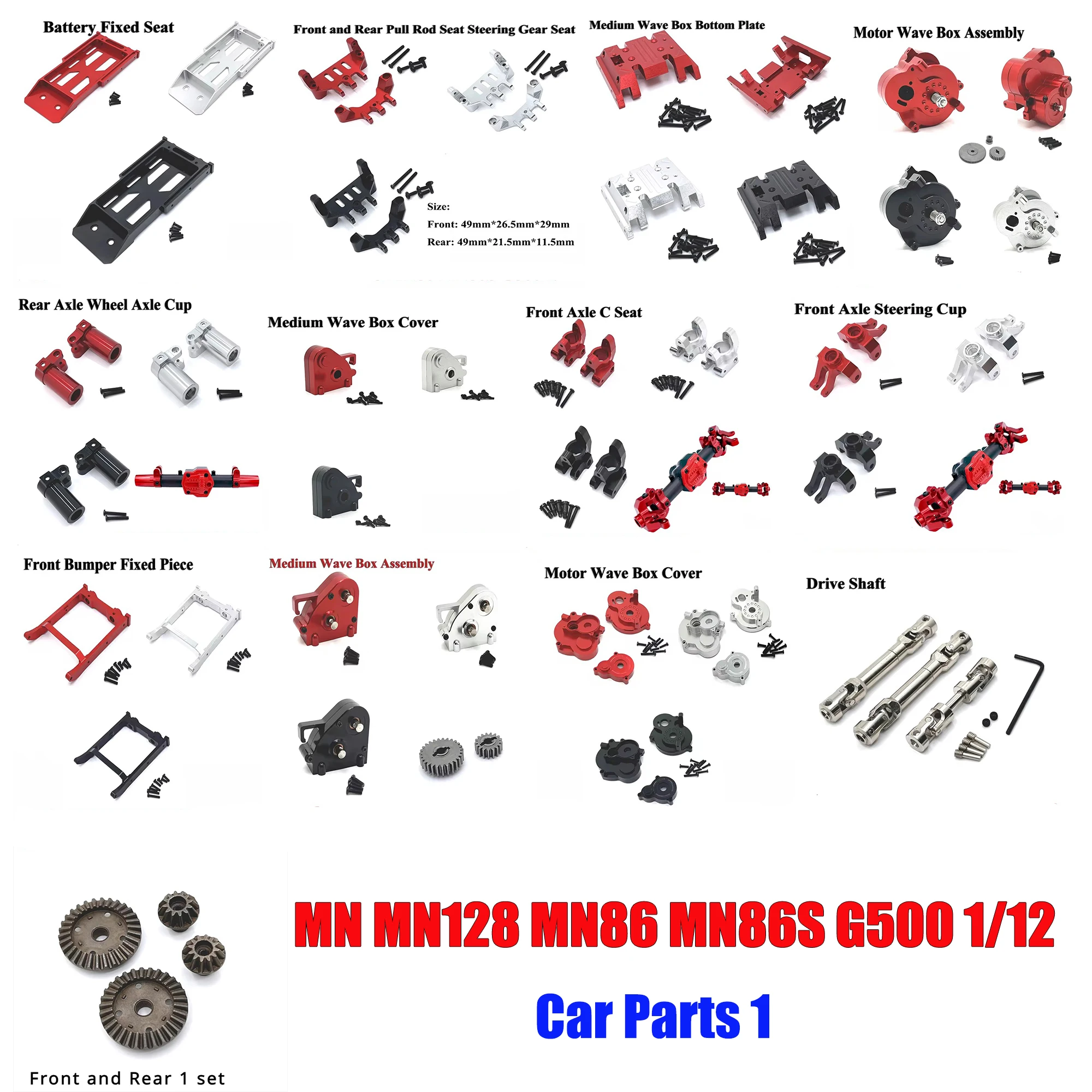 MN MN128 MN86 MN86S G500 1/12 RC รถอะไหล่โลหะ Medium Wave กล่องฝาครอบด้านล่างเกียร์ Shaft Tie Rod ที่นั่งมอเตอร์ Wave กล่องตูด