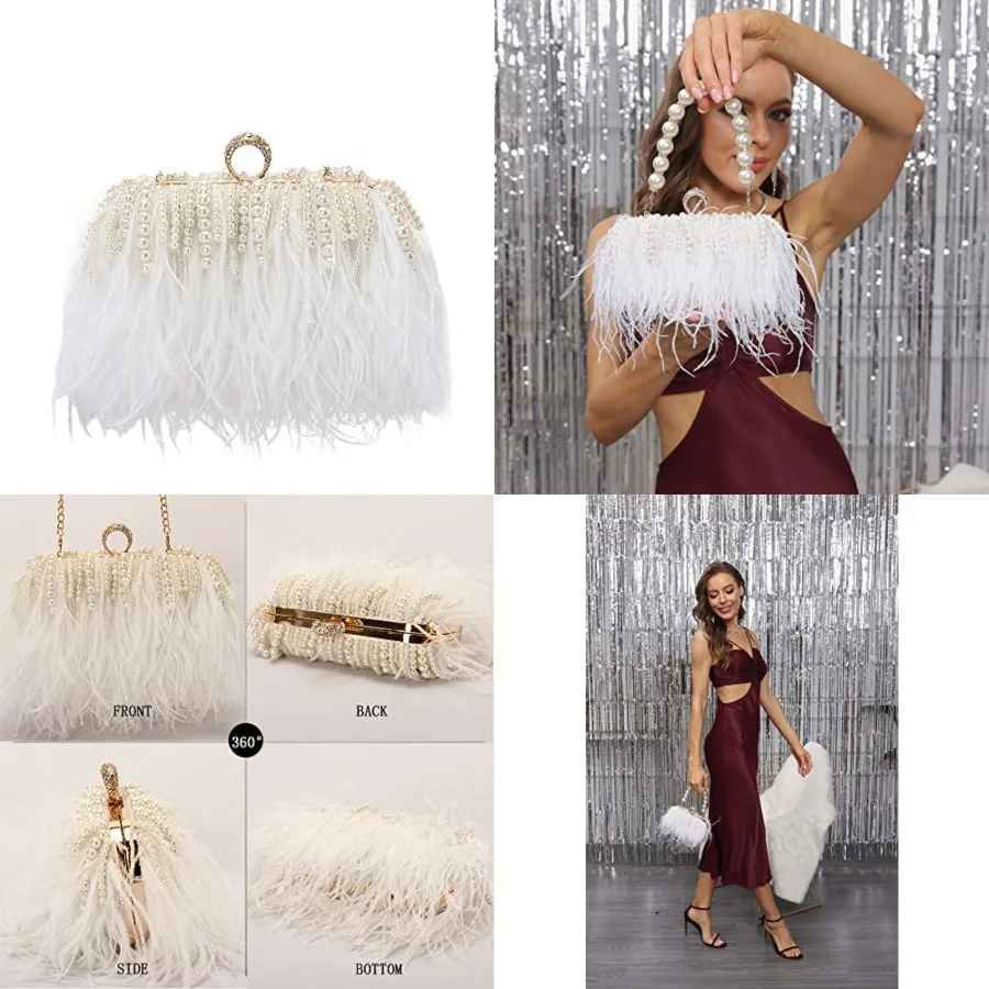 

Women Real Natural Ostrich Feather Evening Bags Purses Clutch Vintage Banquet Handbag