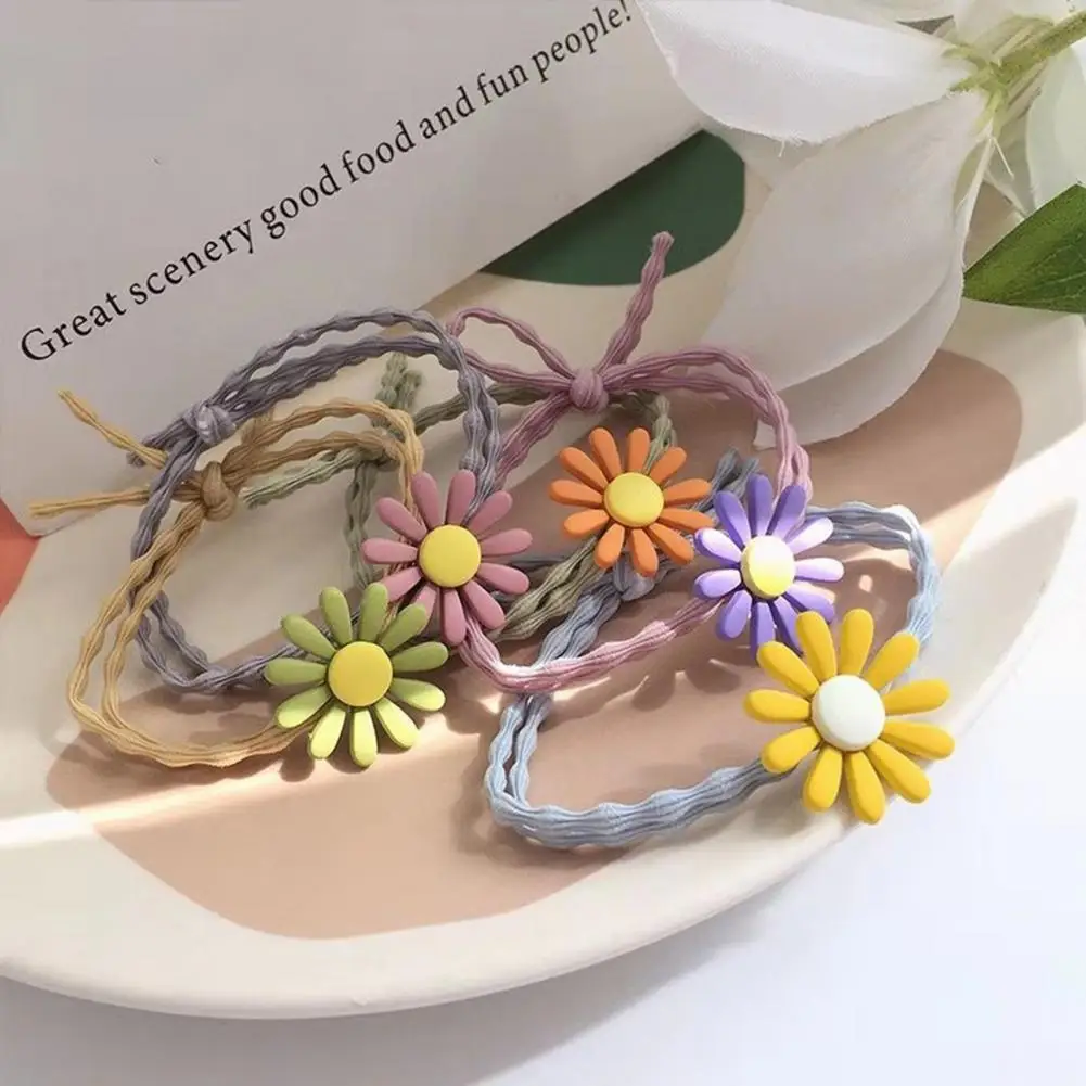 Flower Girls Hair Bands Korean Fashion Colorful Flower Hair Ties Elastic Hair Ropes Women Ponytail Holder Bands 2024 Headwear