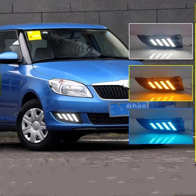 For Skoda Fabia 2012 0213 2014 convert fog lamp Daytime Running Light Turn signal front bumper lamp