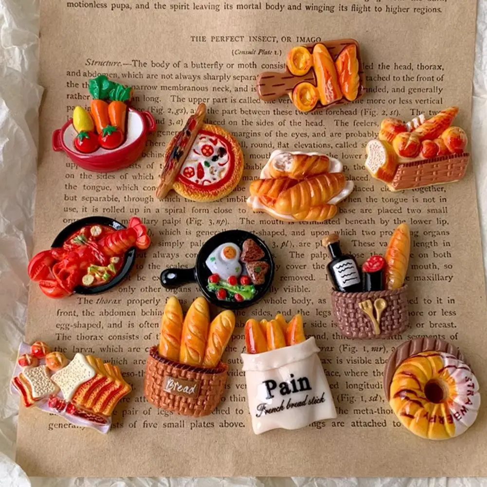 Miniature Realistic Food Fridge Magnets Cute Kitchen Decor, Simulation Bread Coffee Cup Mini Food Model Toys For Refrigerator