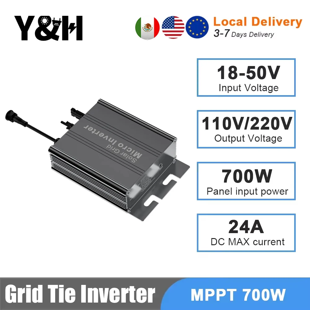 

[MX/US/DE In Stock] Y&H MPPT 700W Solar Grid Tie Inverter DC Input 18-50V Micro Inverter to AC110V/220V Home Appliance Inverter