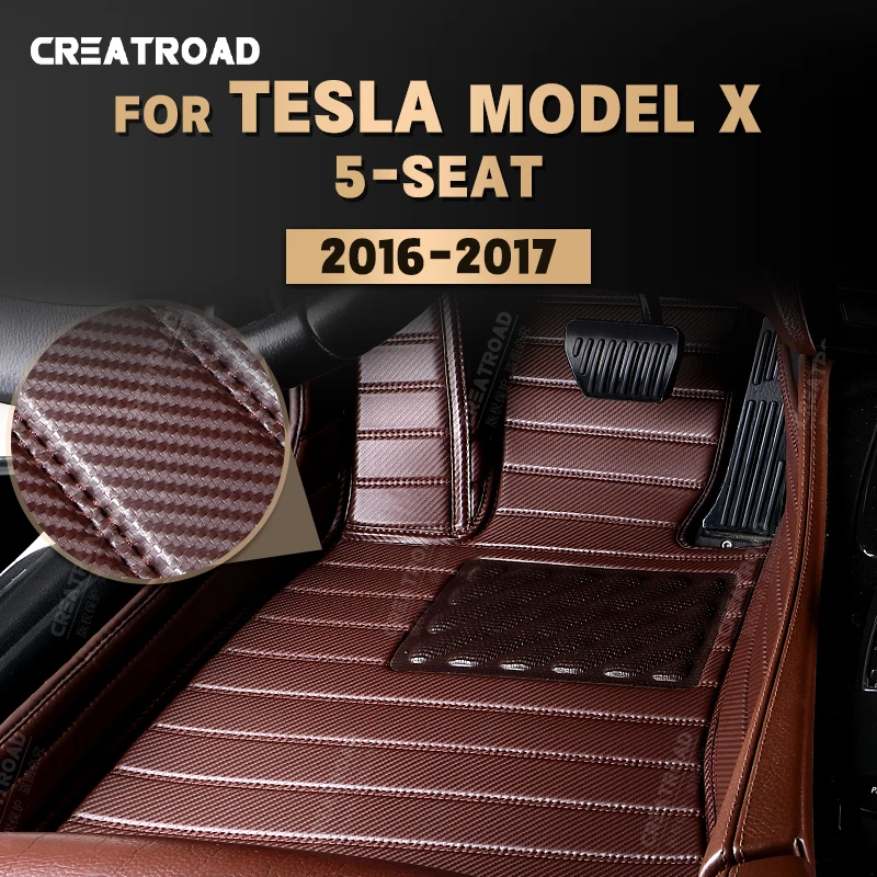 

Custom Carbon Fibre style Floor Mats For Tesla MODEL X (FIVE SEAT) 2016 2017 Foot Carpet Cover Automobile Interior Accessories