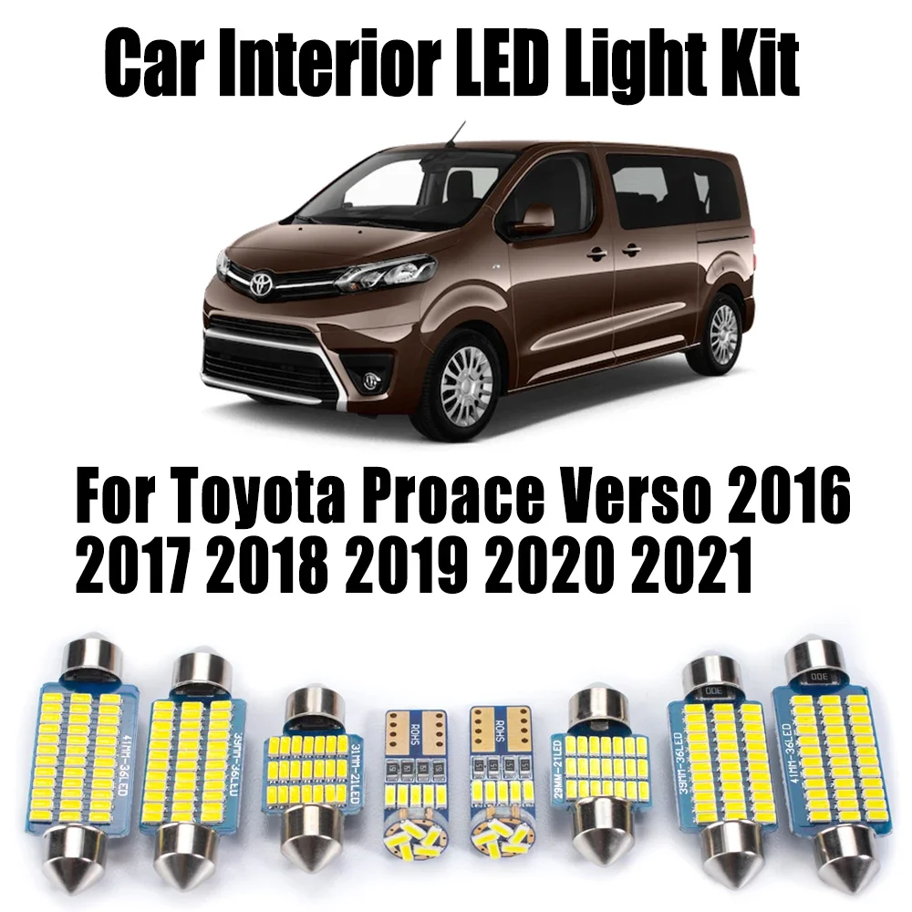 15Pcs Canbus LED Interior Map Dome Car Door Trunk Light Kit For Toyota Proace Verso 2016- 2018 2019 2020 2021 Car Accessories