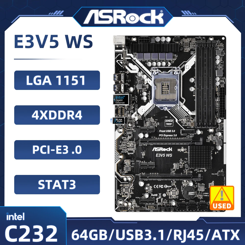 placa mae asrock e3v5 ws lga 1151 intel c232 ddr4 2133 64g suporte i76700 i5 6500 i3 6320 g4500 i77700 i7 7700 cpu nvme ssd 01