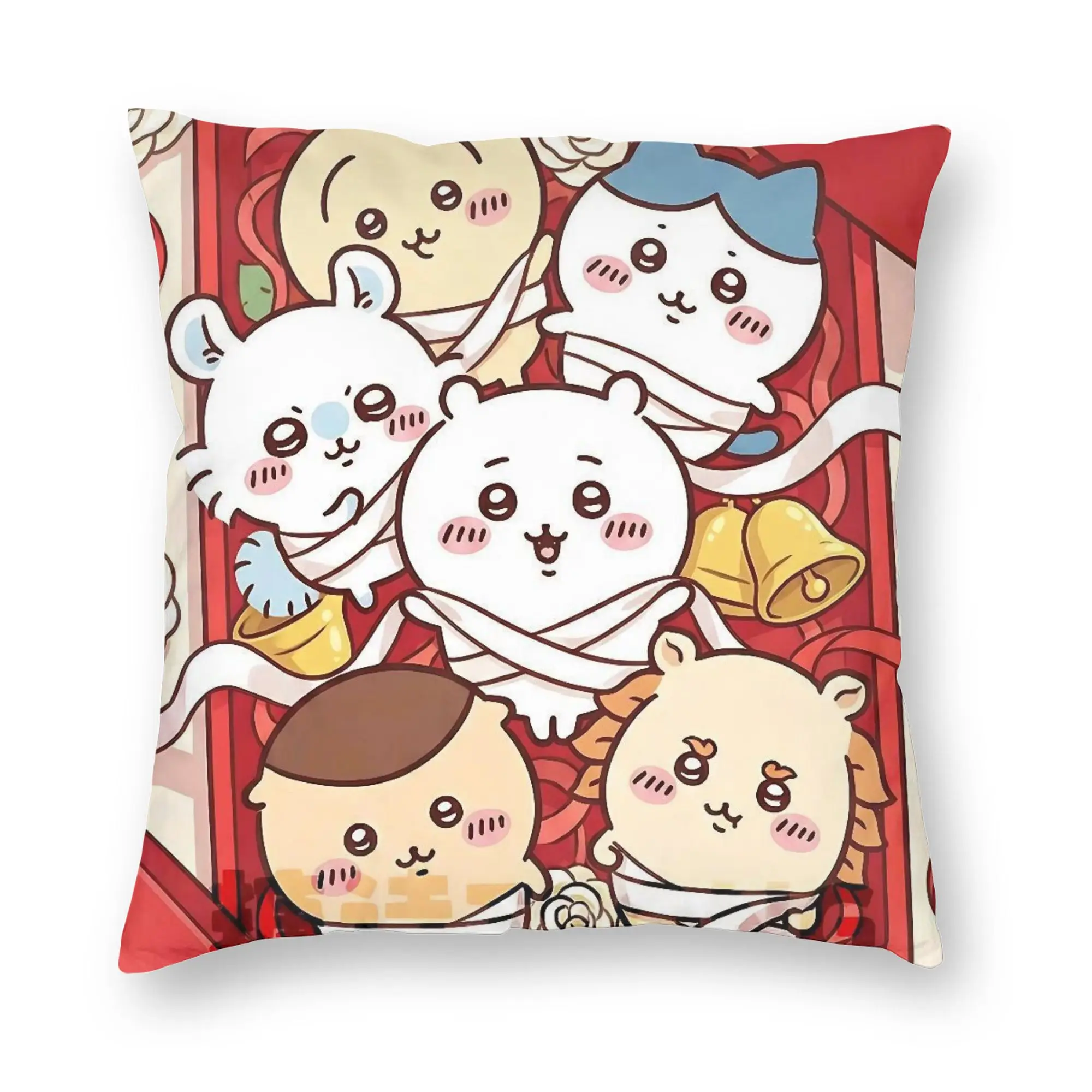 Chiikawas New Year Kawaii Pillowcase Soft Polyester Cushion Cover Decor  Throw Pillow Case Cover Home Square 45X45cm
