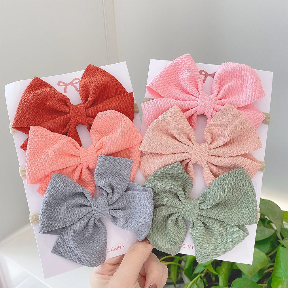 

3Pcs/Set Cute Cotton Macaron Color Bows Headband for Kids Girls Sweet Bowknot Elastic Hairband Headwear Hair Accessories Set