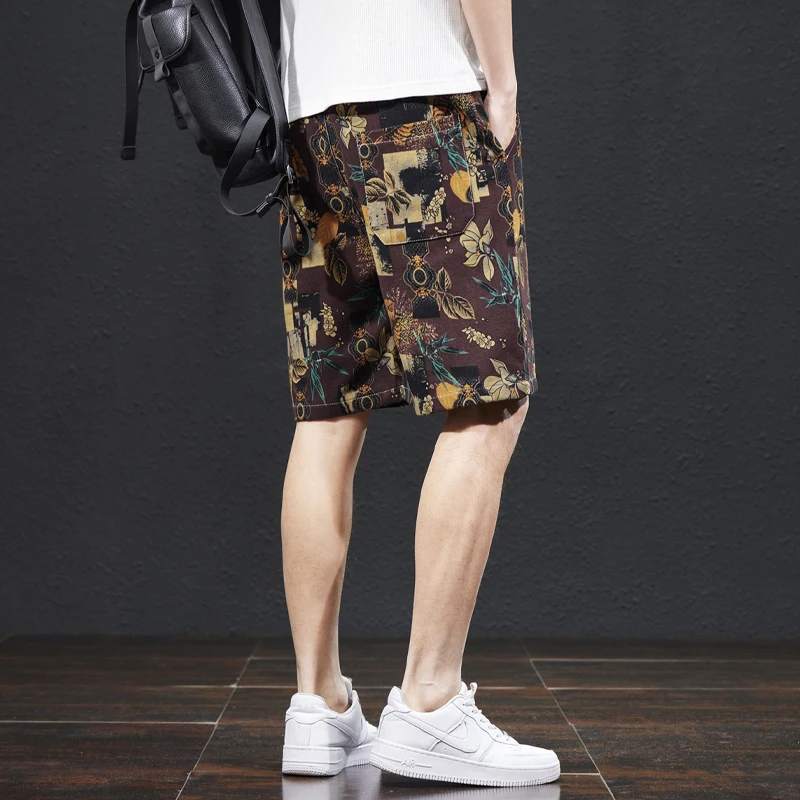 New Men'S Casual Shorts For Summer 2024 New Printed Straight Tube Loose Fitting Versatile Street Party Youth Washed Beach Pants