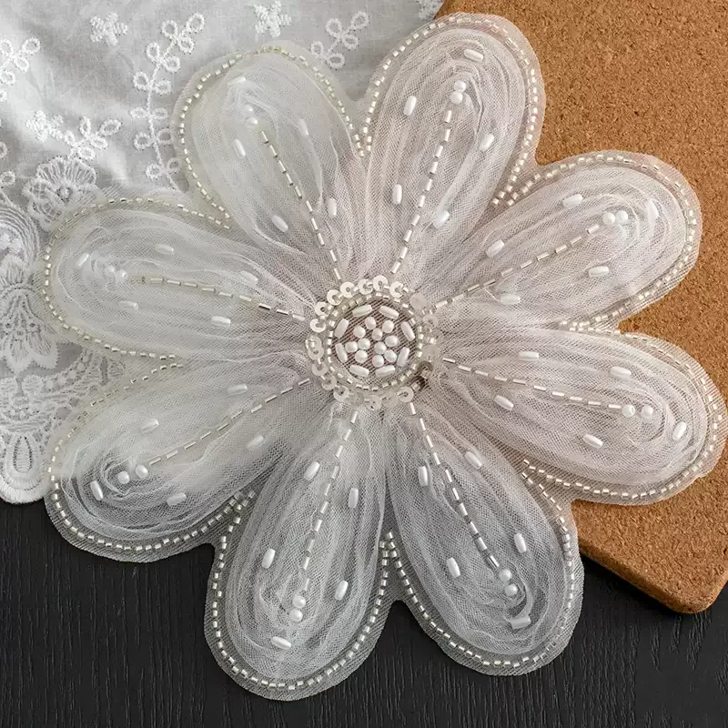 22cm Large Floral Applique for DIY Craft,Clothing,Curtain Decor lage Embroidered Pearl & Sequins Lace patches