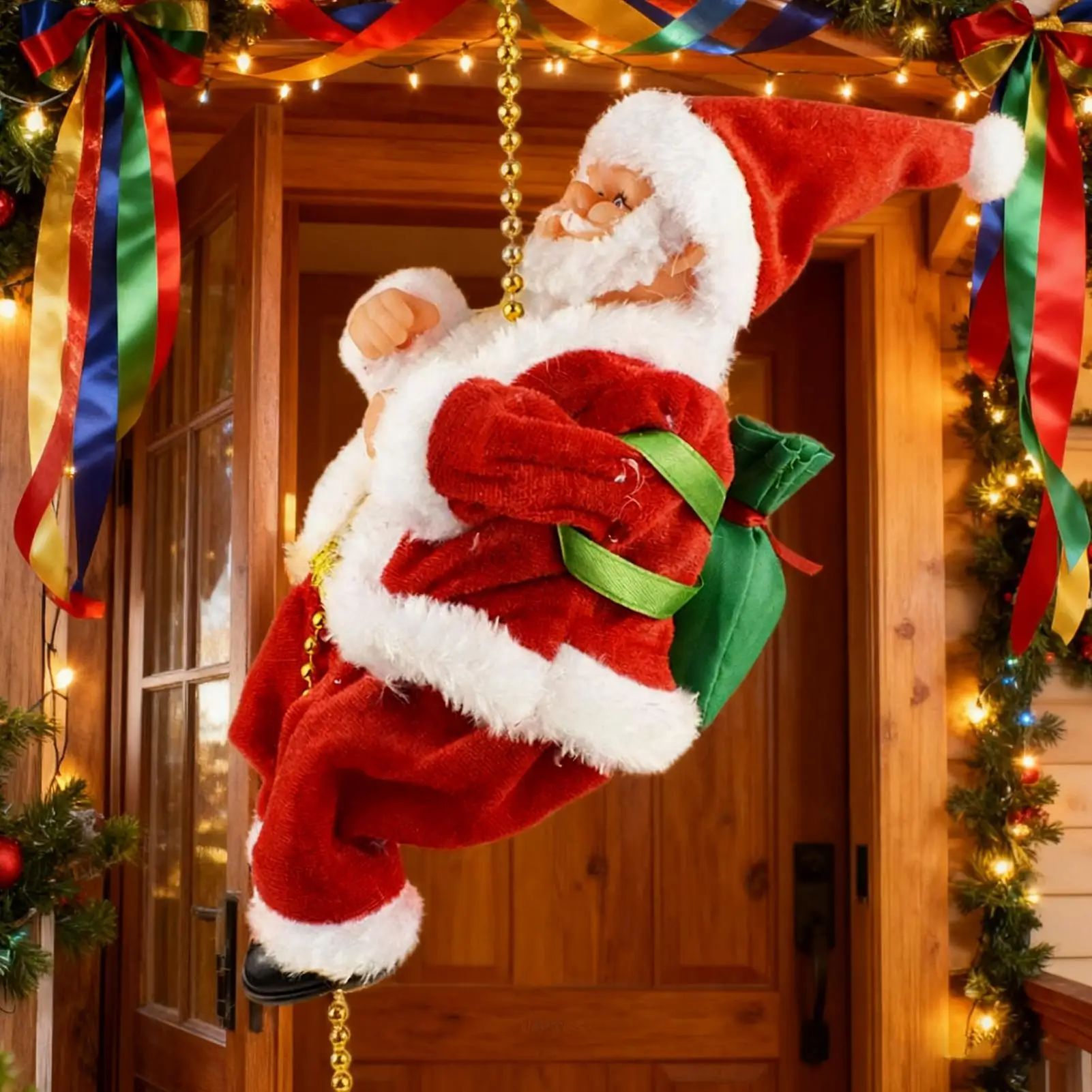 Divertenti perline da arrampicata di Babbo Natale, alimentate a batteria, arrampicata elettrica su e giù, Babbo Natale con decorazioni natalizie musicali