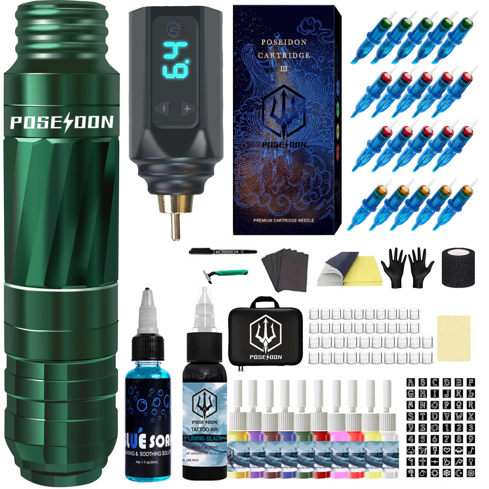 

POSEIDON Tattoo Pen Kit Tattoo Machine Kit Wireless Tattoo Supply Professional Tattoo Kit Permanent Makeup Tattoo Machine Kit