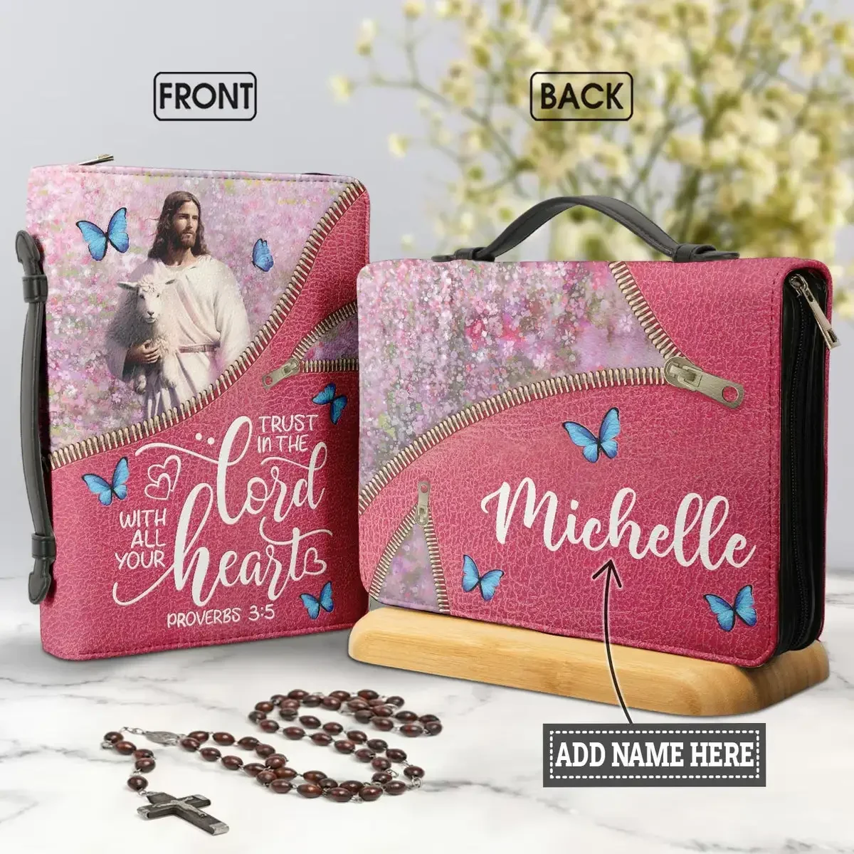 Bible Bags Trust In The Lord With All You Heart Print Ladies Storage Christian Bible Cover Case for Women Personalized Handbags