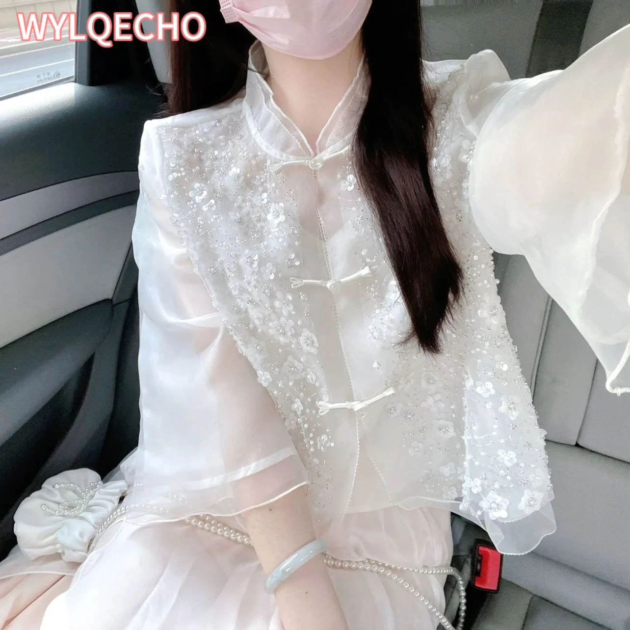 

2023 New Chinese Style Set Sunscreen Top Vintage Fairy Qipao Blouse Embroidered Vintage Lady Graceful Improved Tang Suits Blouse