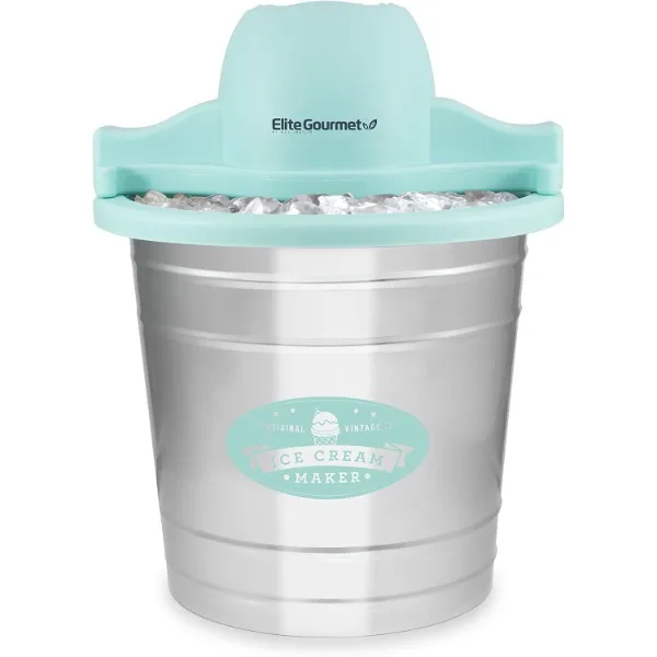 Elite Gourmet EIM-308L 4 Qt. Electric Motorized Maker Ice & Rock Salt, 4Qt. Freezing Canister, Creamy Ice Cream, Gelato