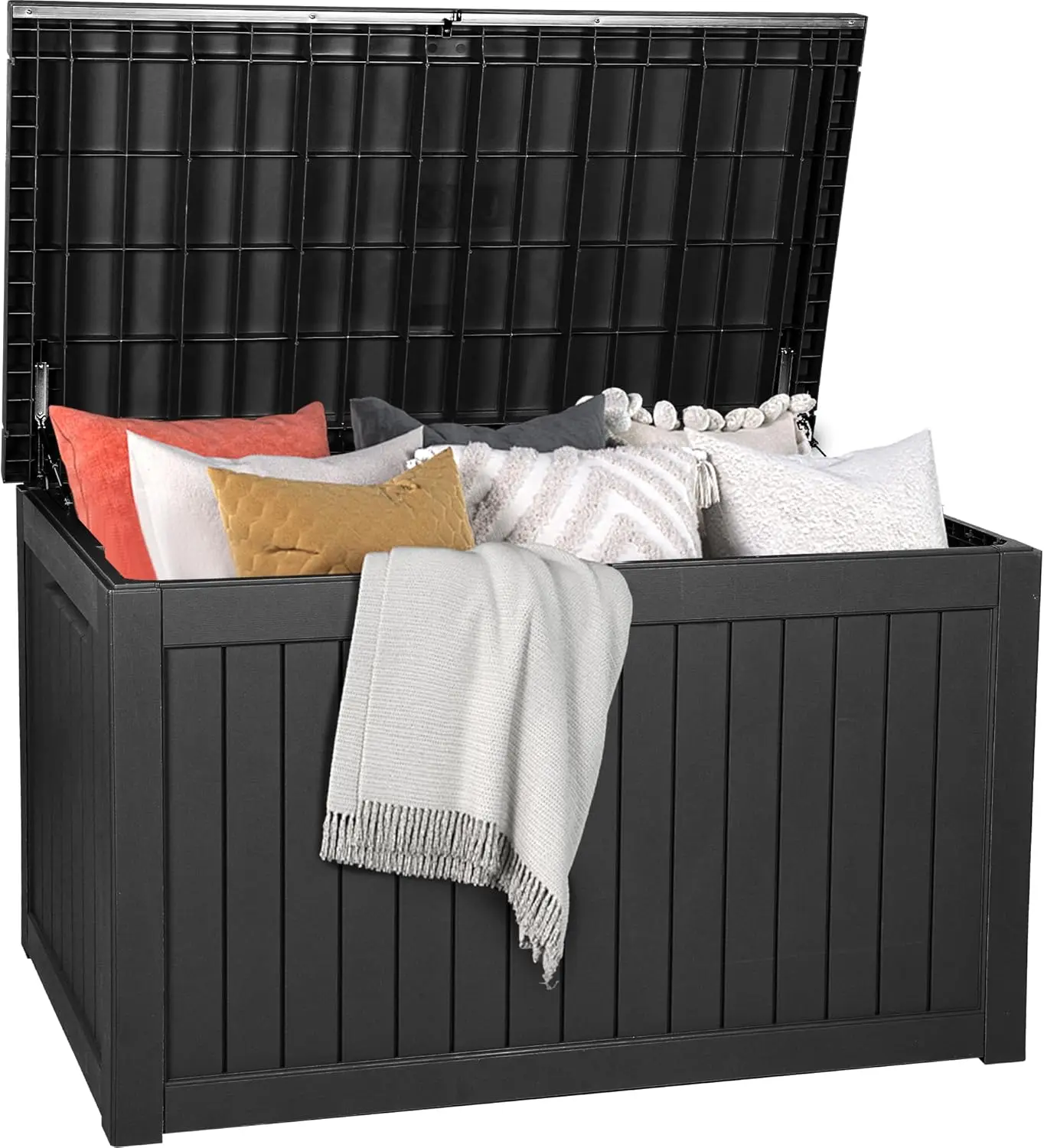 230 Gallon Outdoor Storage Box, XXL Weather Resistant Resin Deck Box for Patio, Cushions, Tools, and Sports Equipment - Black