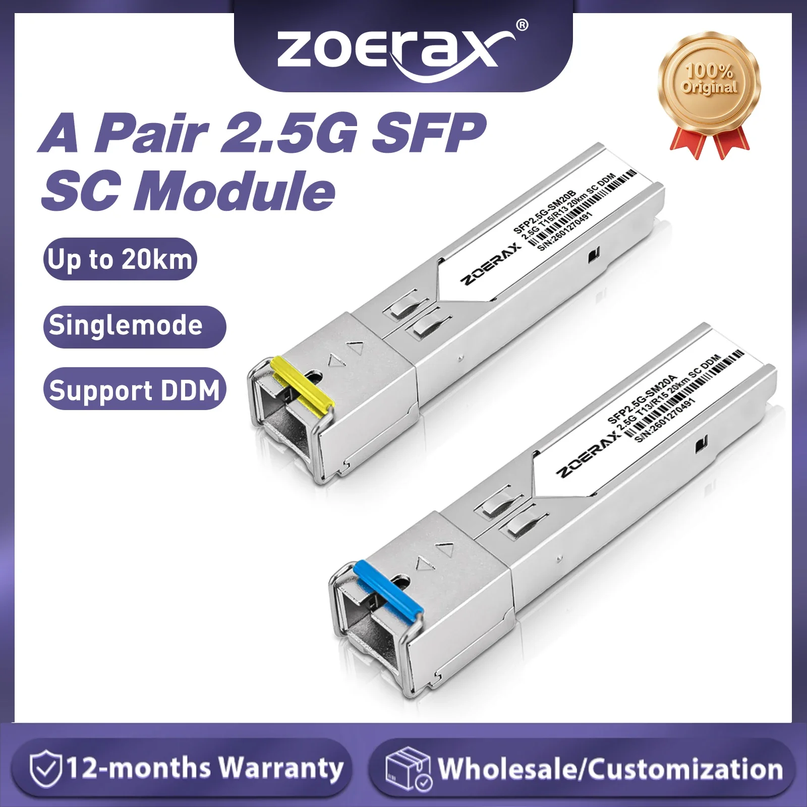 zoerax-25g-sfp-モジュール-sc-シングルモード-シンプレックス-20km-1310-1550nm-cisco-mikrotik-ubiquiti-と互換性あり