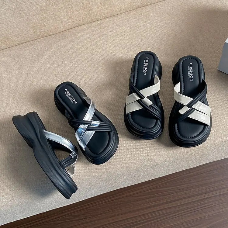 PU tecido borracha Roma sapatos, saltos baixos casco