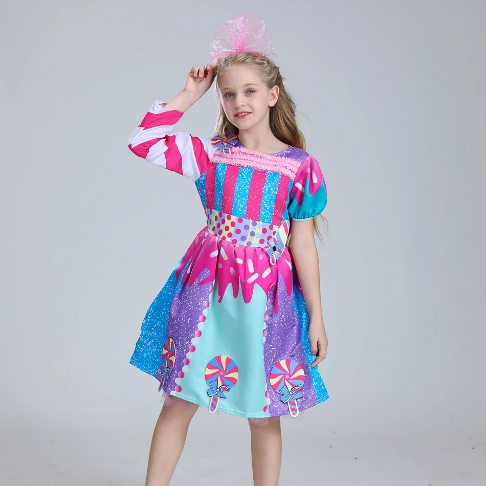 Girls Birthday Lollipop Fantasy Dress Children Carnival Rainbow Candy Costume Princess Party Frock The Festival of Purim