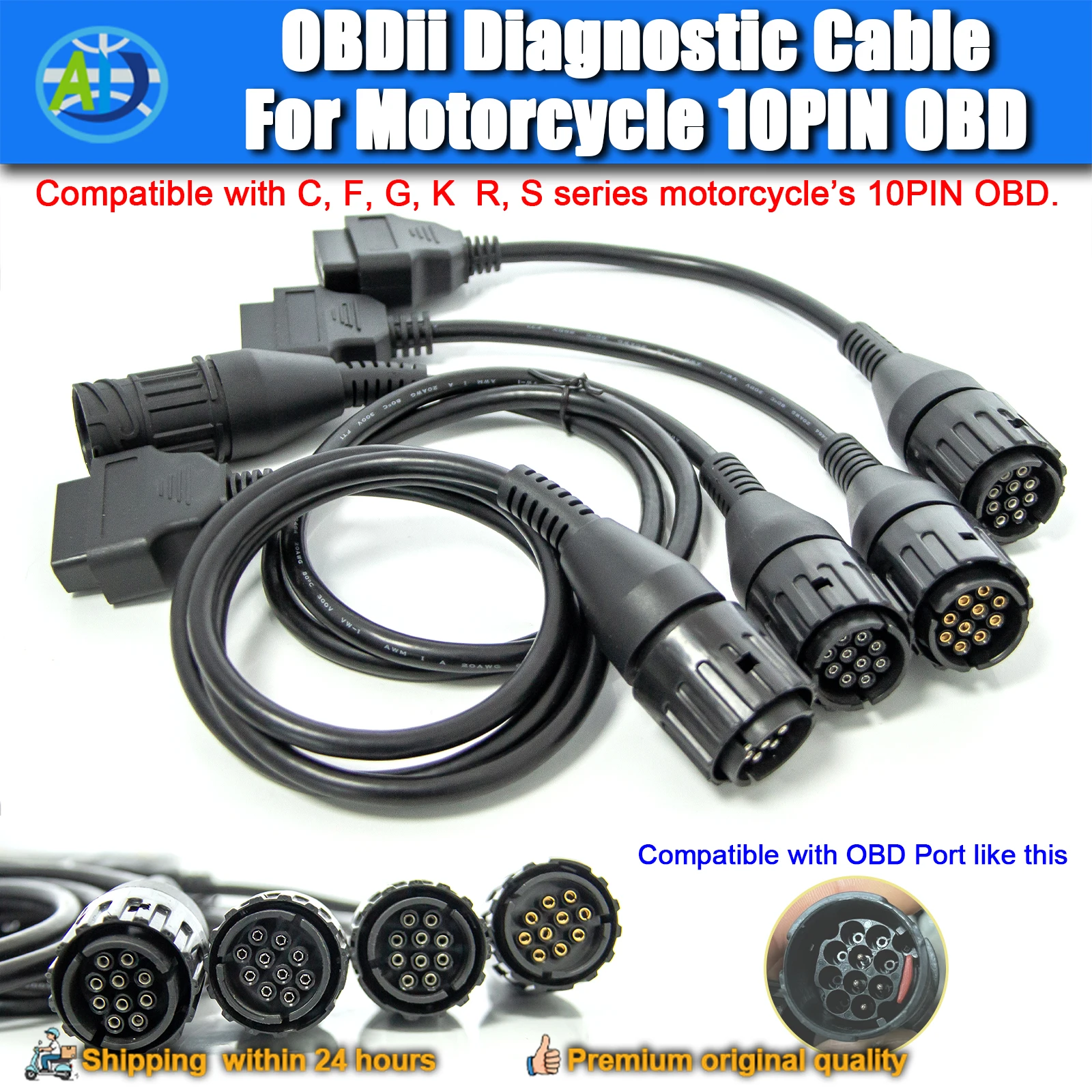

10-контактный OBD-адаптер для мотоциклов серий C/F/G/K/R/S, совместимый с ISTA/ICOM-D/MotoScan/GS911/OBDLink, диагностический кабель OBD2 с 10-контактного разъема на 16-контактный разъем.
