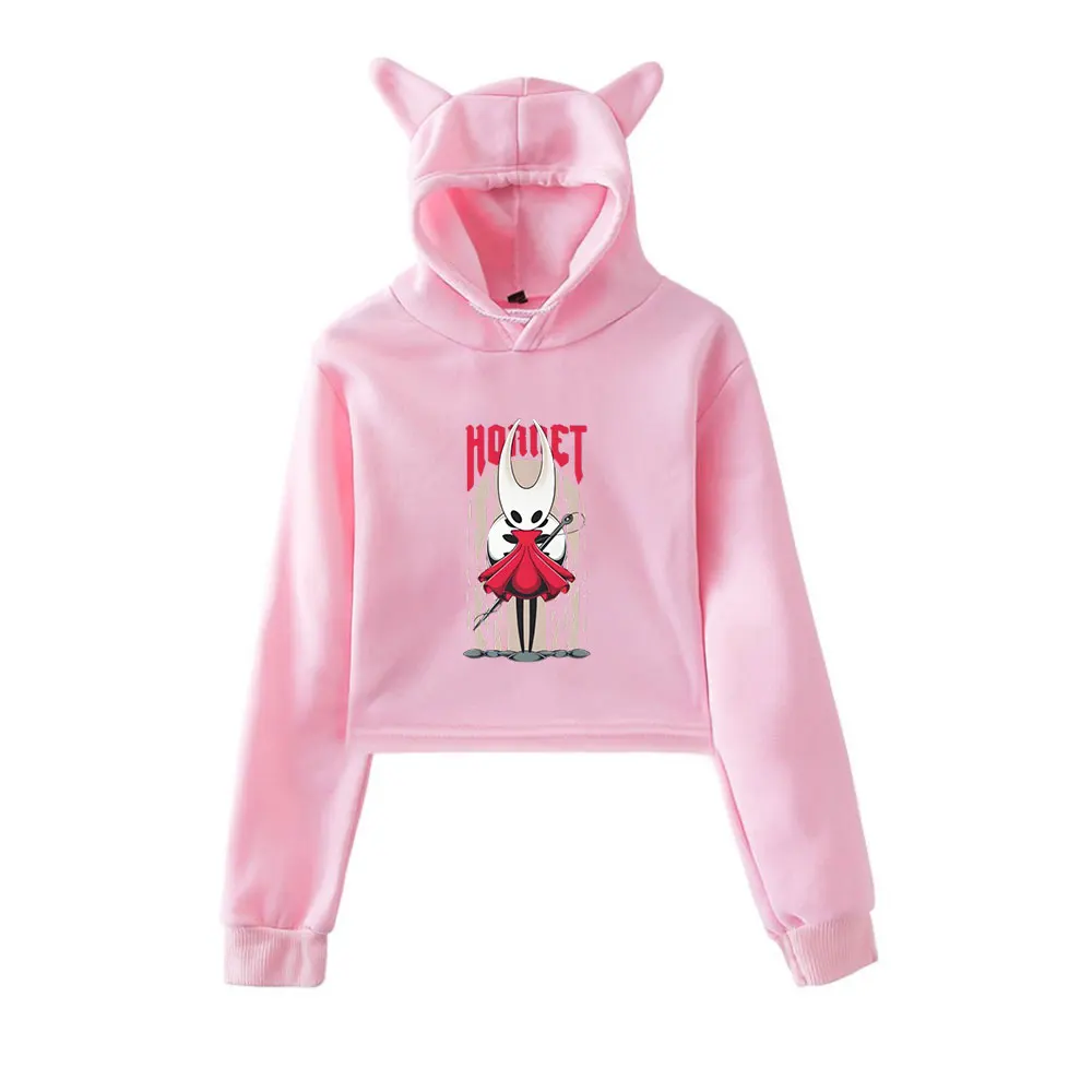 Hollow Knight Merch Vintage 90s Streetwear logo Sudadera con capucha sudaderas con capucha para niñas gato oreja Crop moda deportes Jersey