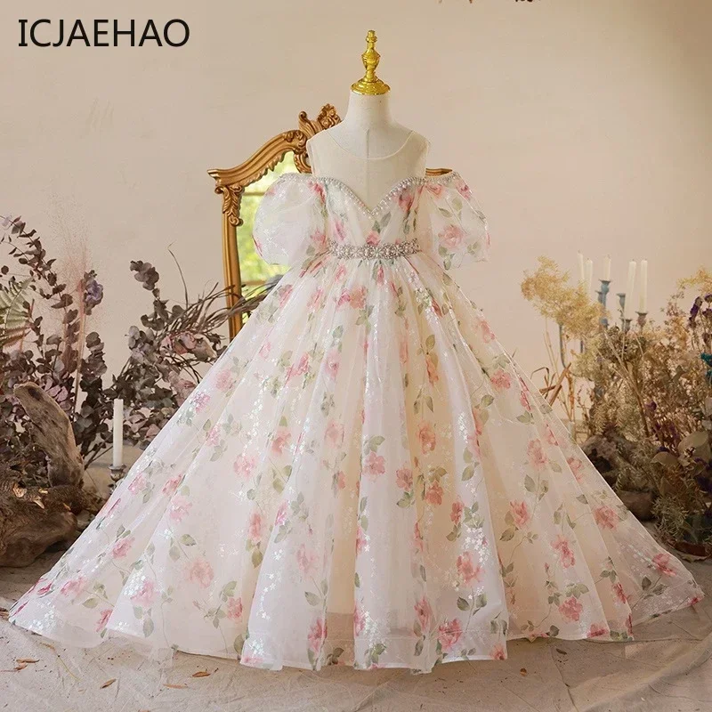 

FlowerOutfit For Wedding Party Dress PromFormal Ball Gown Kids Girl Floral Long Vintage Children Evening Bridesmade