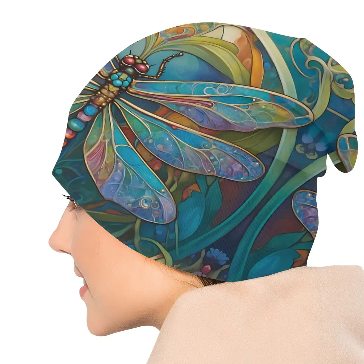 Dragonfly Art Nouveau Painting Thin Skullies Beanies Autumn Spring Caps For Men Women Dragonfly Tattoo Ski Caps Bonnet Hats