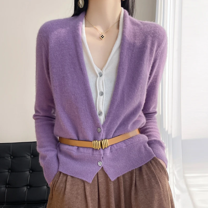 BELIARST 2023 Spring and Summer New Sweater 100% Pure Wool Knitted Fake Cardigan fFashion Korean Color Contrast Blouse