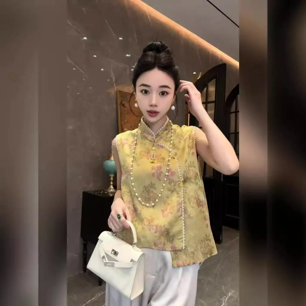 

Women's Retro Chinese Jacquard Collar Buckle Vest Sleeveless Jacket National Style Spring Summer Improved Cheongsam