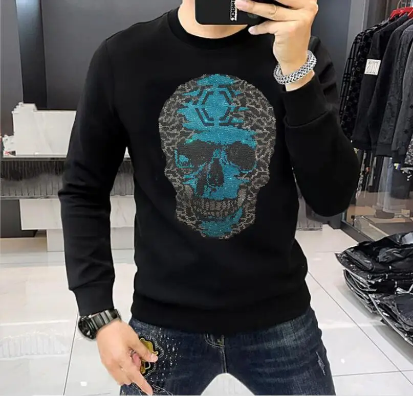 Tops  warm hoodies cotton High-Quality    Plein ali new arrived man casual  Rhinestone brand designer   Sweatshirt  homme street