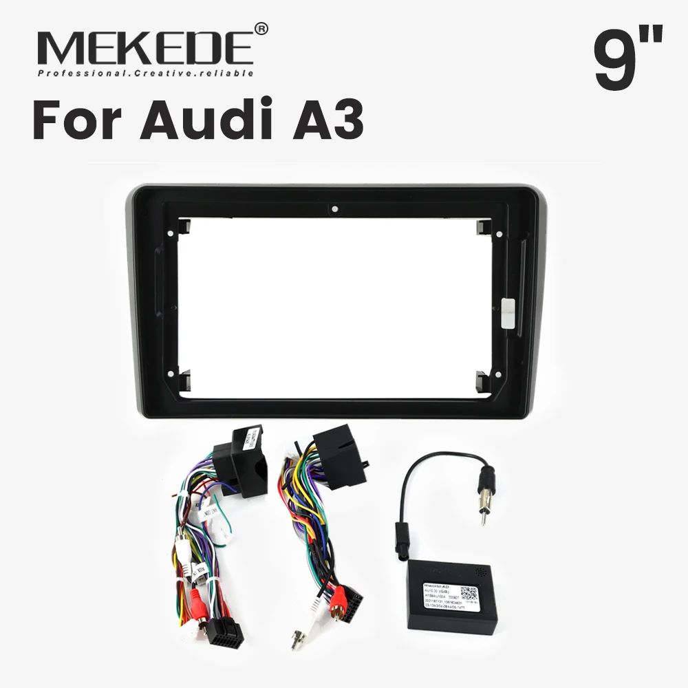 Dashboard Mounted Car Radio Frame Panel Kit For Audi A3 9-inch Panel Kit Cable Power Cord Canbus Complete Frame Cord Set