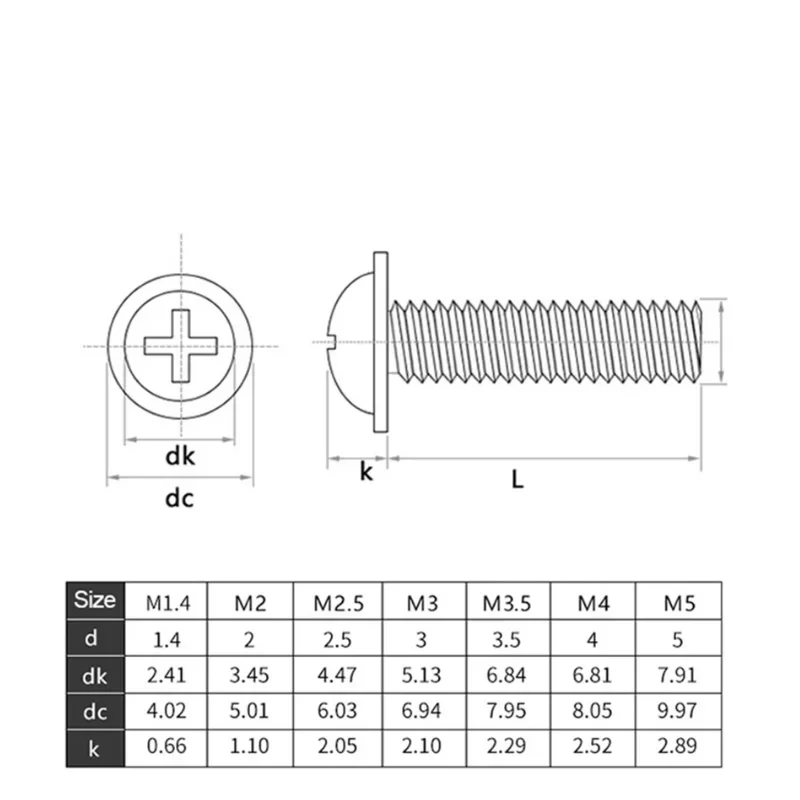 PWM M1.4 M1.7 M2 M2.5 M3 M3.5 M4  Black Carbon Steel Cross Phillips Pan Round Head With Washer Collar Screw Bolt