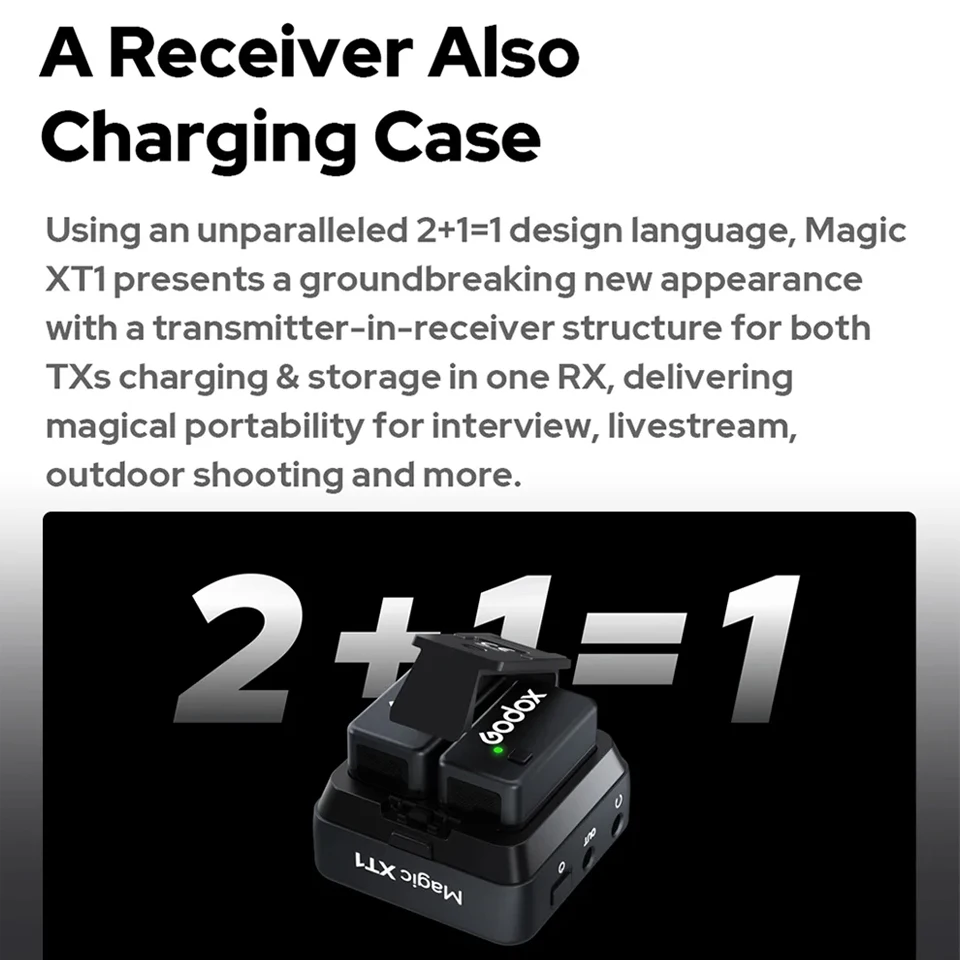 Godox Magic XT1 2.4 GHz Wireless Microphone System for Vlogging Content Creation with Dual-Channel Receiver OLED Display