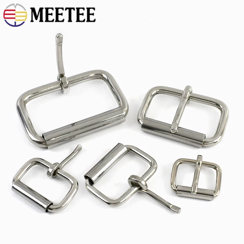 3/5Pcs Meetee 16-50mm Stainless Steel Roller Pin Buckles for Bag Strap Webbing Metal Belt Buckle