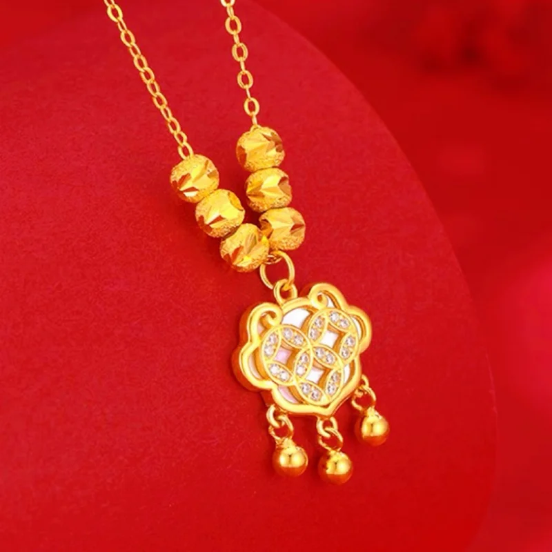 

Ethnic Style Sense of Design Senior Light Luxury Minority Good Fortune Safe Lock Fashion Jewelry Ladies' Gold Coin Pendant