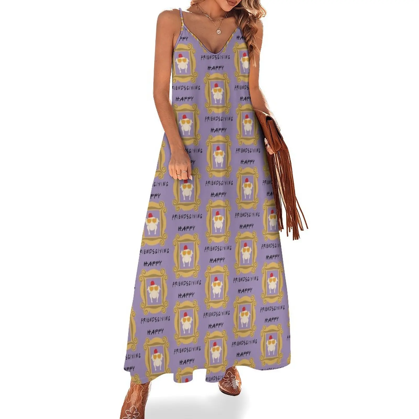 

Friendsgiving Turkey in Frame Sleeveless Long Dress Dress woman women evening dress women's clothing trend 2025