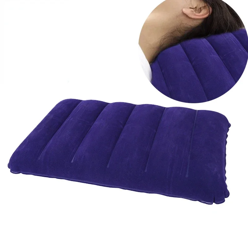 

Air Inflatable Pillow Outdoor Travel Portable Folding Double Sides Flocking Cushion for Travel Plane Hotel Home Pillow