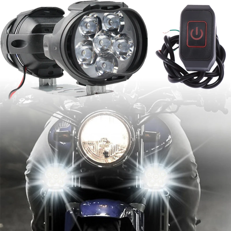 

1/2pcs 6 LED Motorcycle Headlight High Brightness Auxiliary Spotlights Scooters Waterproof Modified Light Bulbs and Switch