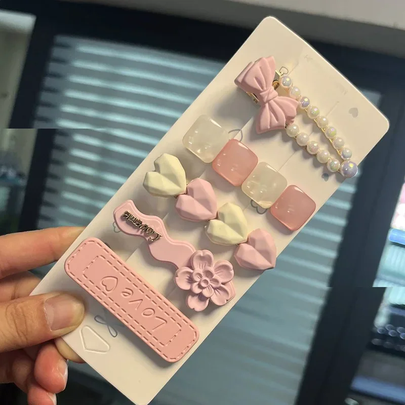 5Pcs/Set Sweet Small Hair Clip Grasping Female Hairpin Side lovely Hair Accessories for Women Duckbill BB Clip Headdresses 머리핀