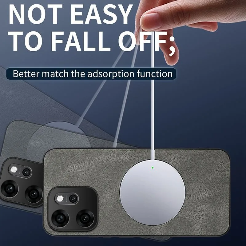 غلاف هاتف شفط مغناطيسي مثبت على السيارة من الجلد النباتي لهاتف OPPO Reno 15/14 Pro 15ProMax 15/14/F/FS A6Pro 4G/5G حافظة خلفية للحماية