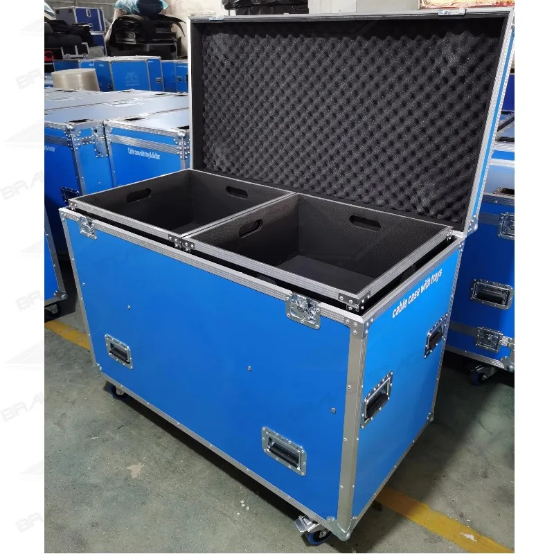 Professional Blue Heavy Duty Road Case Utility Flight Case With Tray and 4'' Casters for Equipment Transport