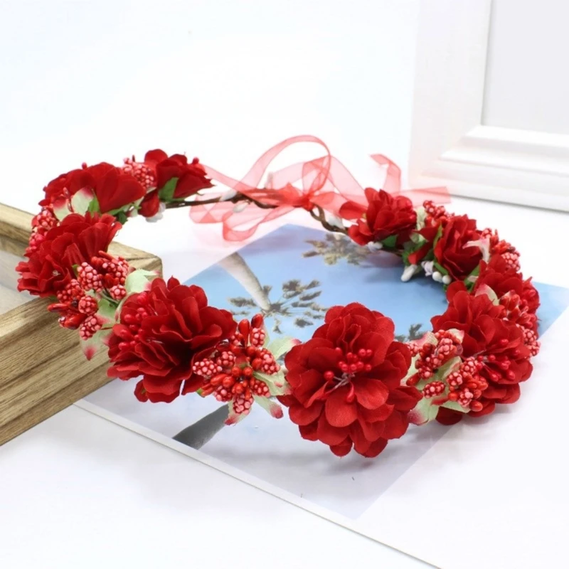 Flower Wreath Flower Headbands Bride Hairpiece Hair Accessories Hairband for Women Wedding Party Ceremony Festival