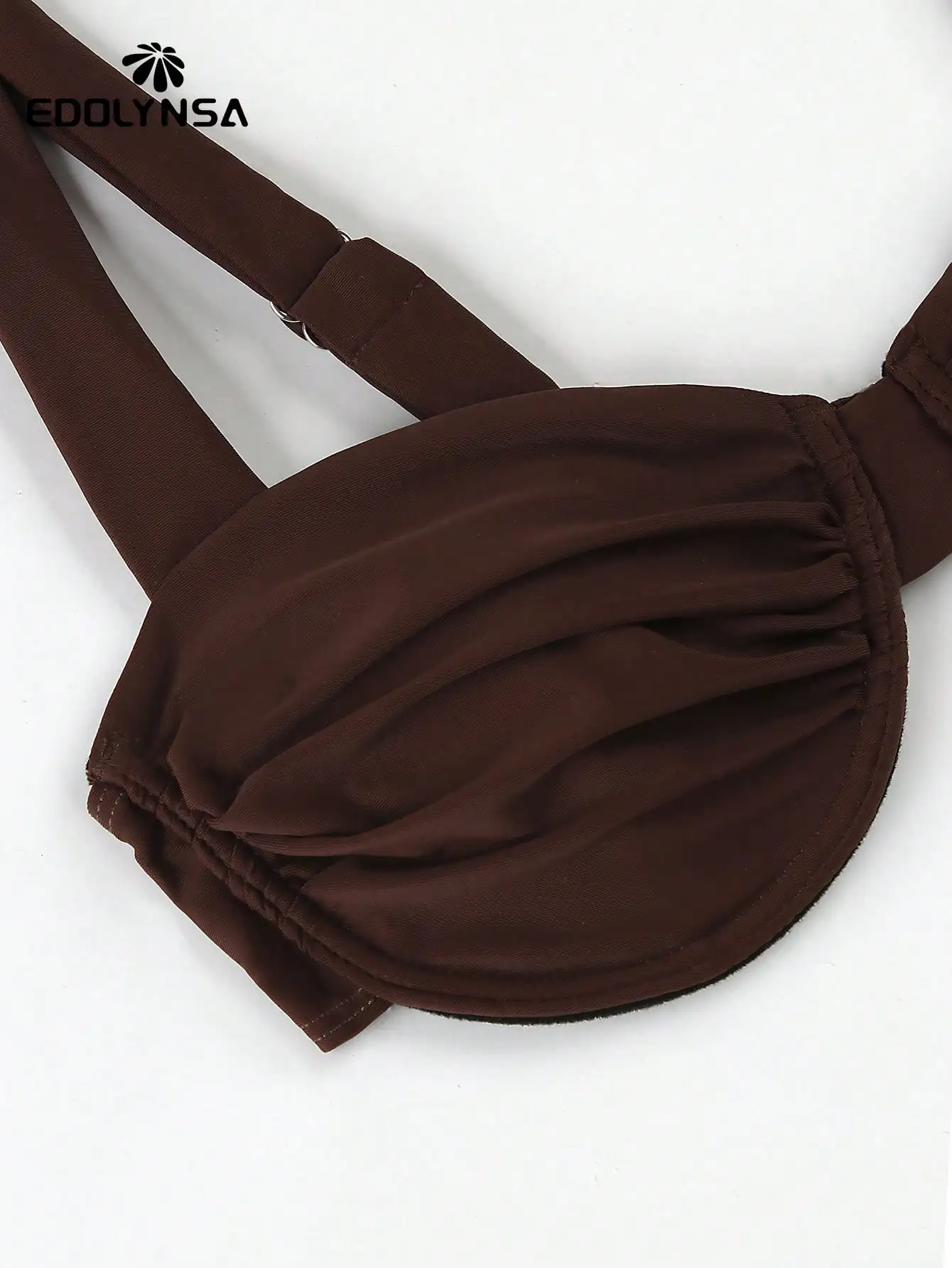 

3-Piece Ruched Bikini Set With Thong And Sheer Cover-Up Skirt